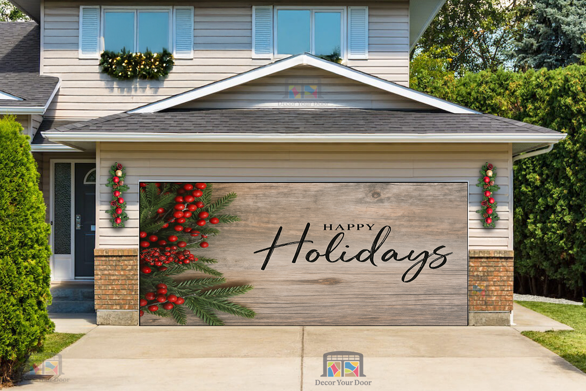 Rustic Holiday Cheer – Happy Holidays Garage Door Cover