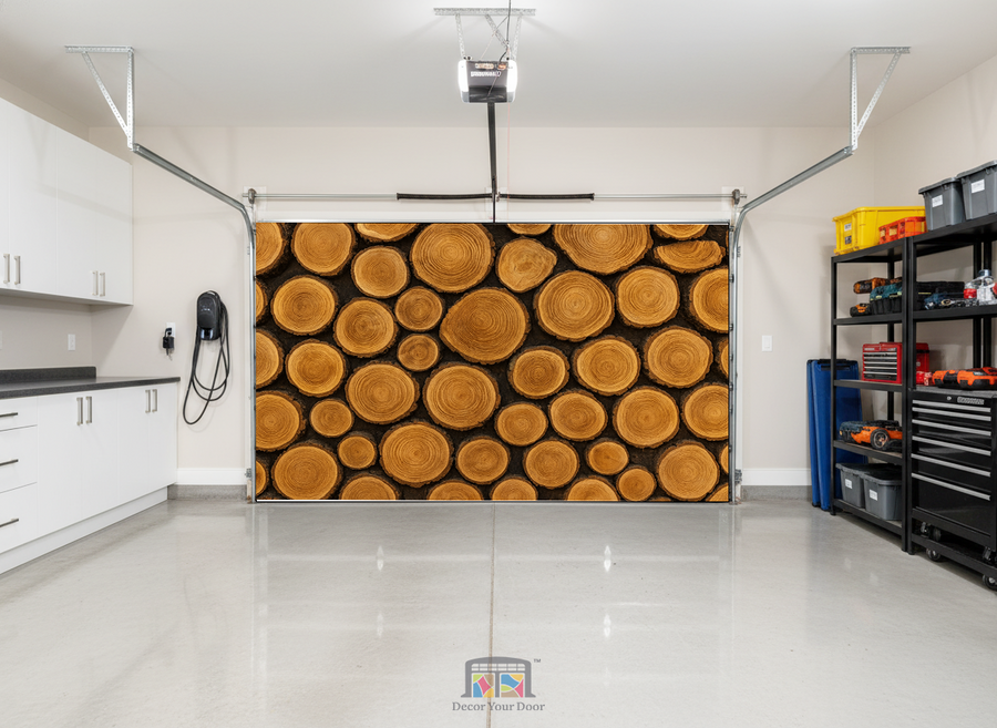 Rustic Log Rounds – Interior Garage Door Cover
