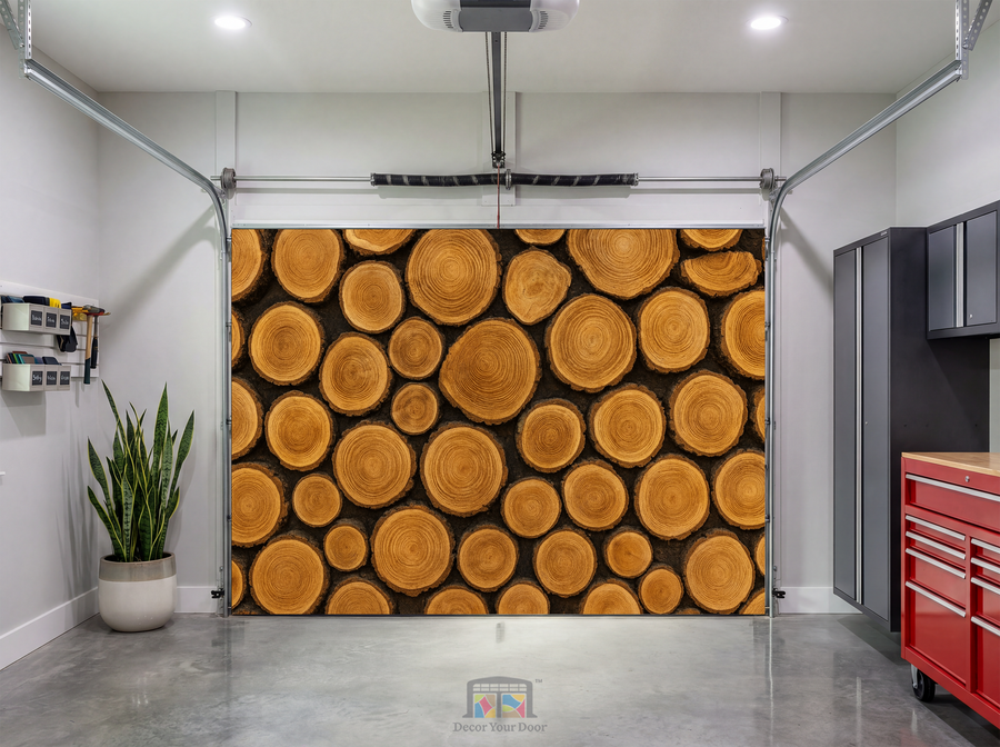 Rustic Log Rounds – Interior Garage Door Cover