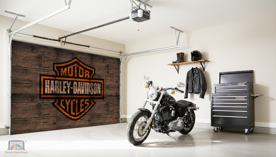 Rustic Ride – Harley Interior Garage Door Cover – Decor-Your-Door