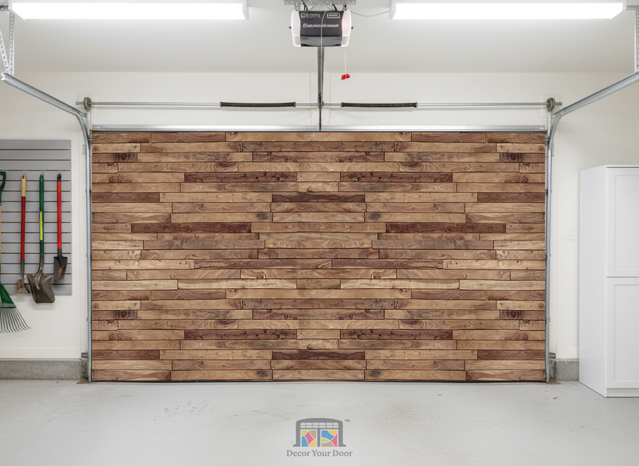 Rustic Wood Plank Wall - Interior Garage Door Cover