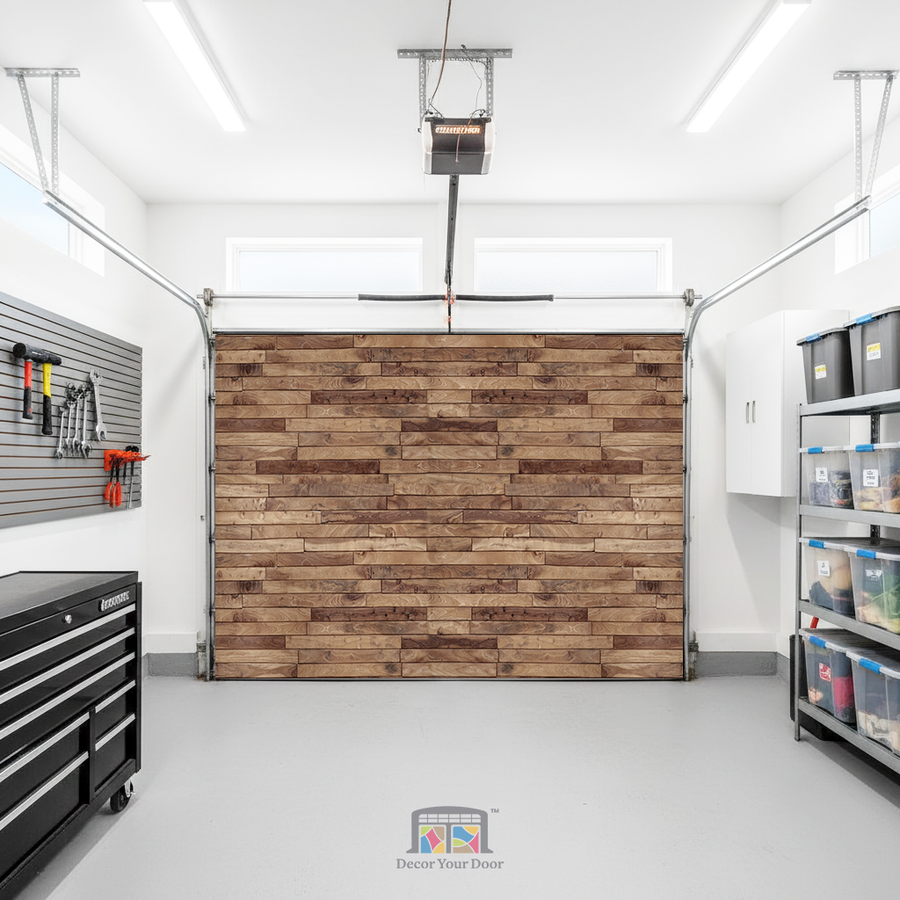 Rustic Wood Plank Wall - Interior Garage Door Cover