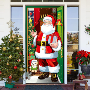 Santa Claus In The Front Door Front Door Wrap Cover Home Decoration