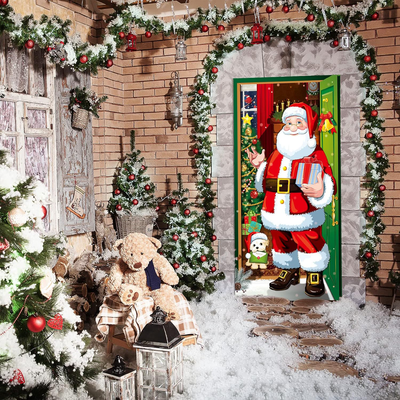 Santa Claus In The Front Door Front Door Wrap Cover Home Decoration