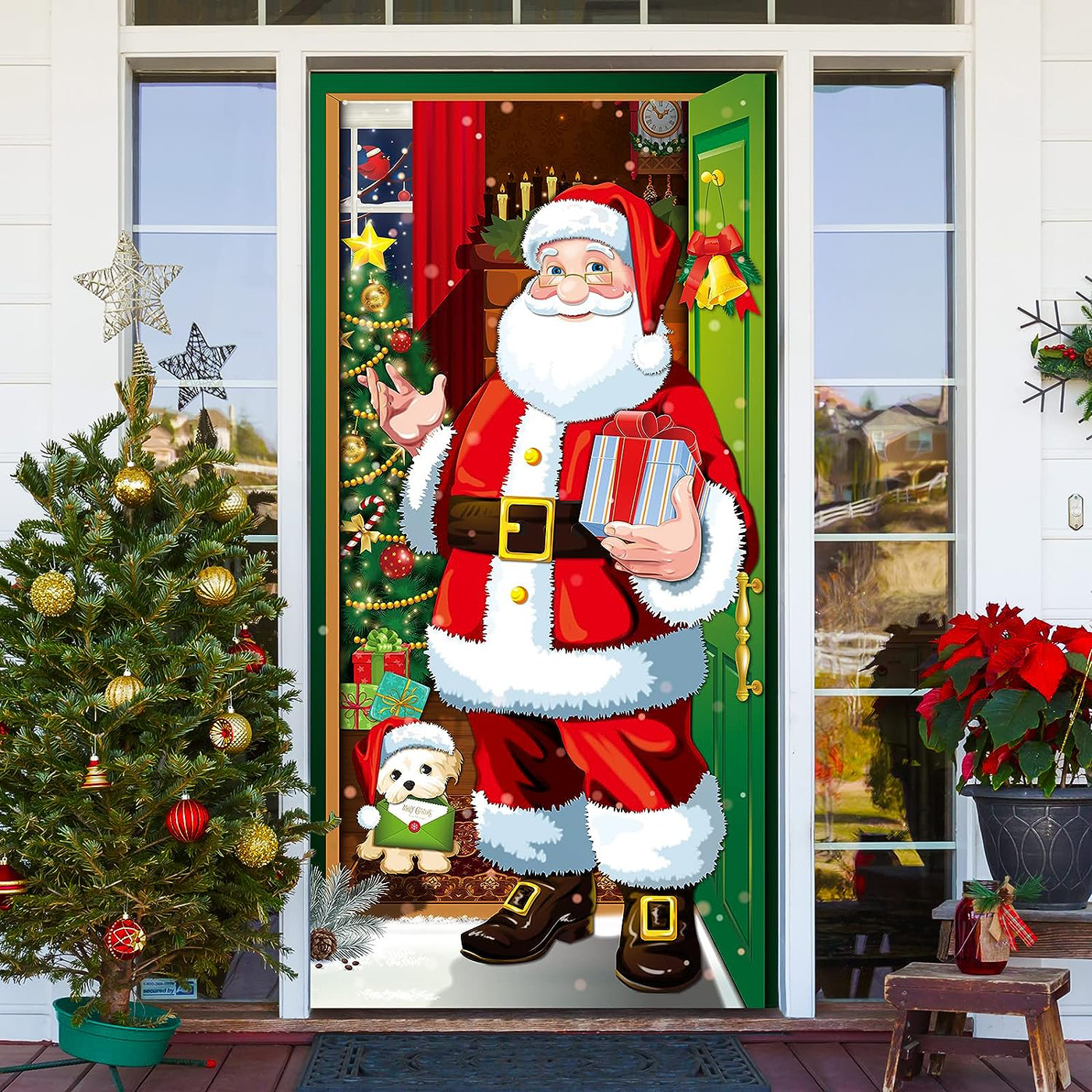 Santa Claus In The Front Door Front Door Wrap Cover Home Decoration