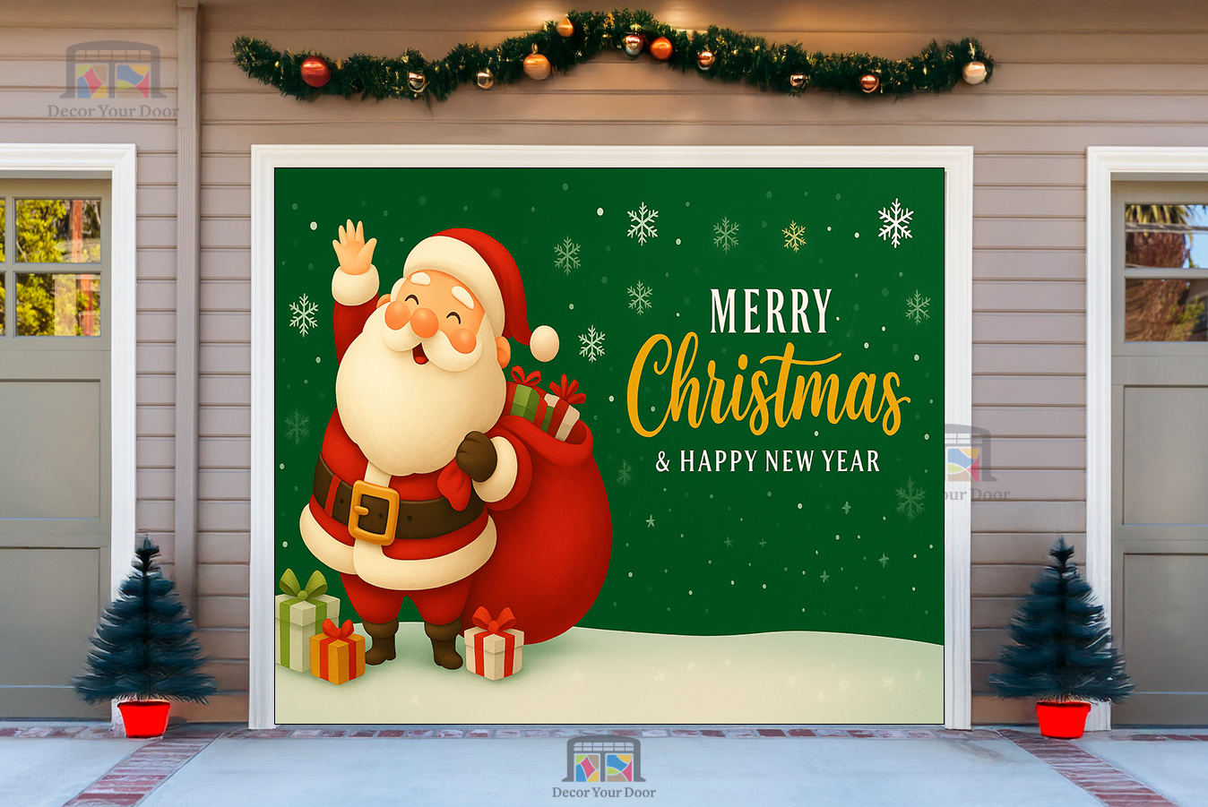 Santa Claus Snowflake – Holiday Garage Door Cover