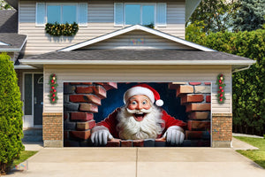 Santa's Brick Wall Surprise Garage Door Cover Banner Decoration - Decor Your Door