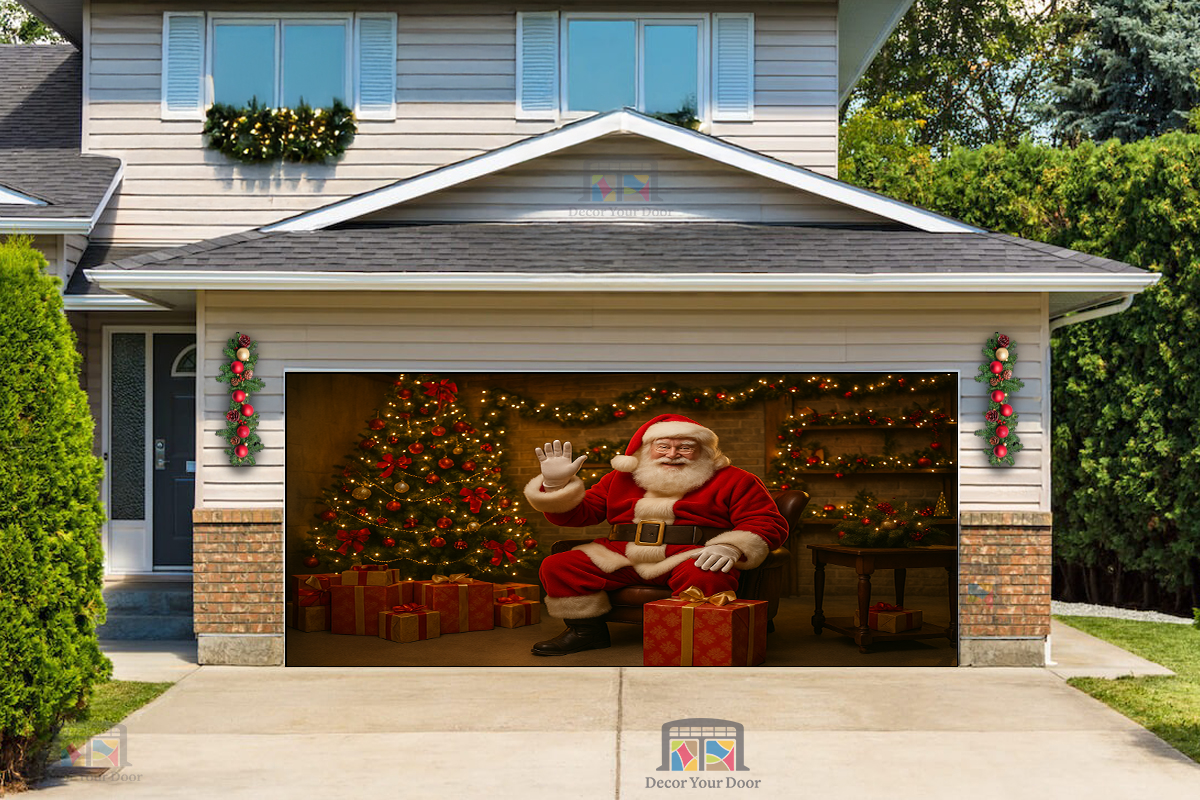 Santa’s Cozy Garage – Christmas Garage Door Cover
