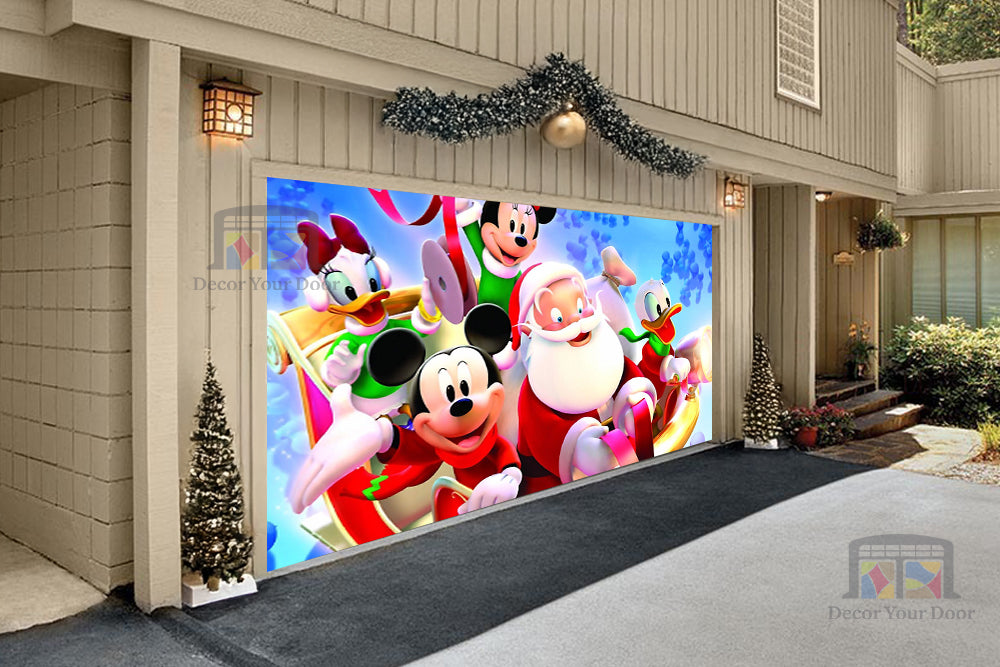 Santa's Disney Sleigh Ride Garage Door Cover Banner Decoration - Decor Your Door