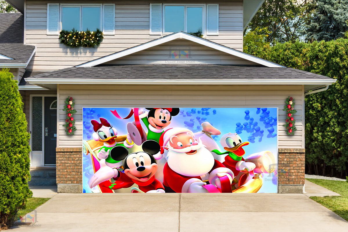 Santa's Disney Sleigh Ride Garage Door Cover Banner Decoration - Decor Your Door