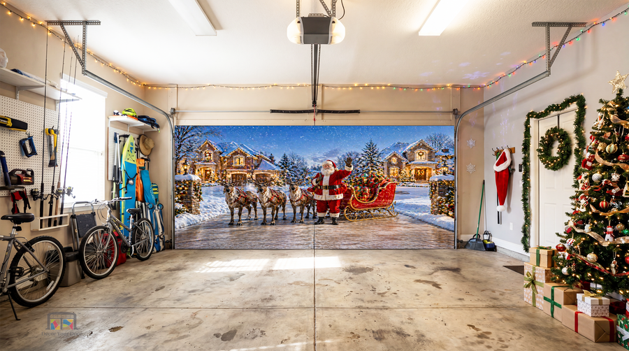 Santa’s Grand Arrival – Snowy Christmas Garage Door Cover