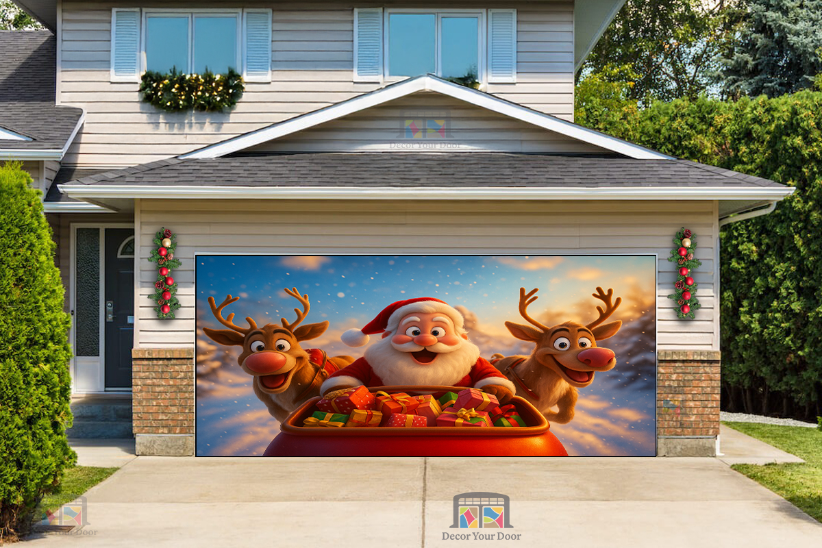 Santa’s Joyful Ride – Christmas Garage Door Cover