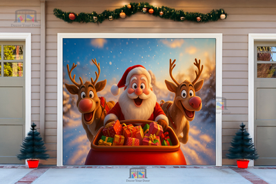 Santa’s Joyful Ride – Christmas Garage Door Cover