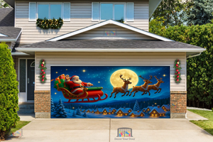 Santa’s Moonlight Flight – Christmas Garage Door Cover