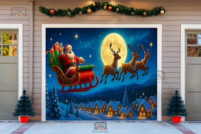 Santa’s Moonlight Flight – Christmas Garage Door Cover
