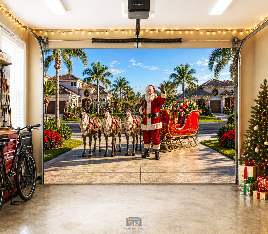 Santa’s Warm Welcome – Holiday Driveway Scene Garage Door Cover