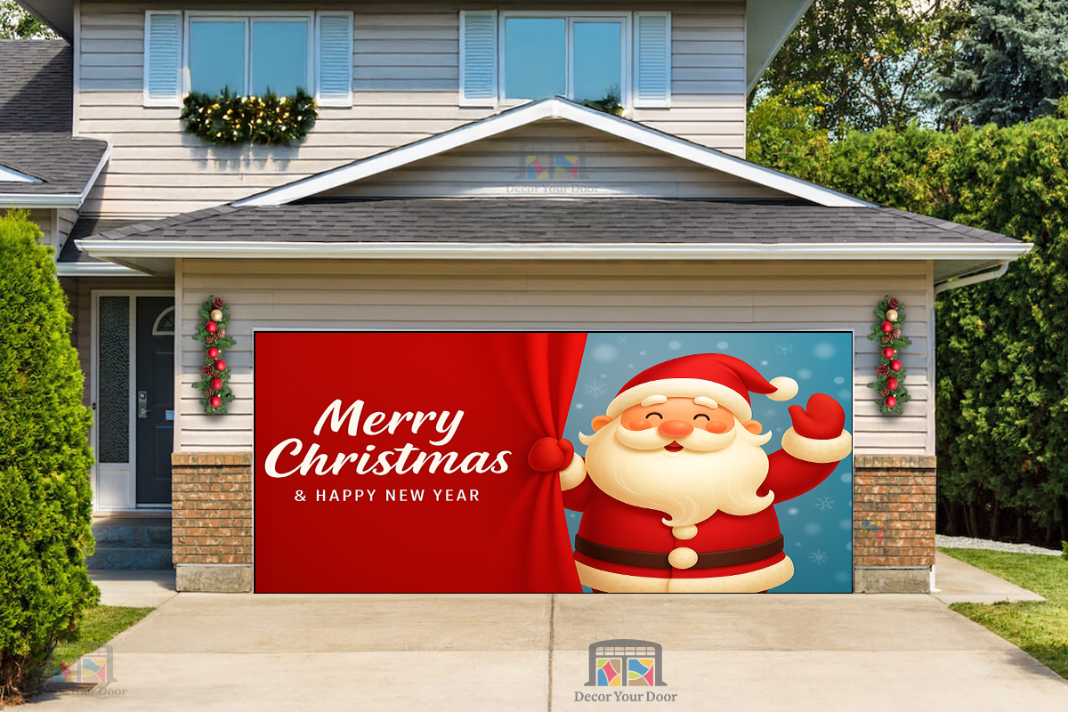Santa’s Curtain Surprise – Merry Christmas Garage Door Cover — exterior clearance cover