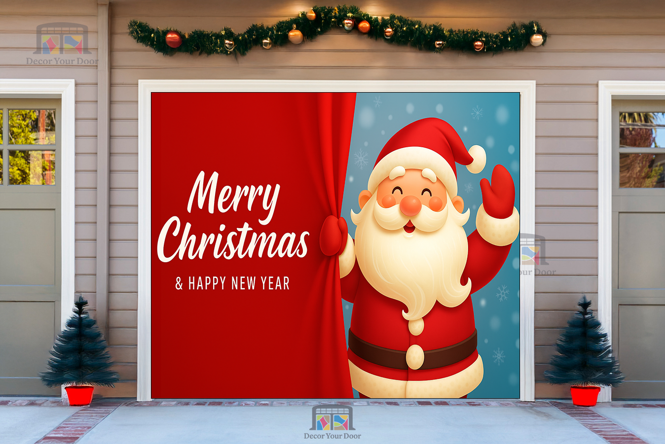 Santa’s Curtain Surprise – Merry Christmas Garage Door Cover