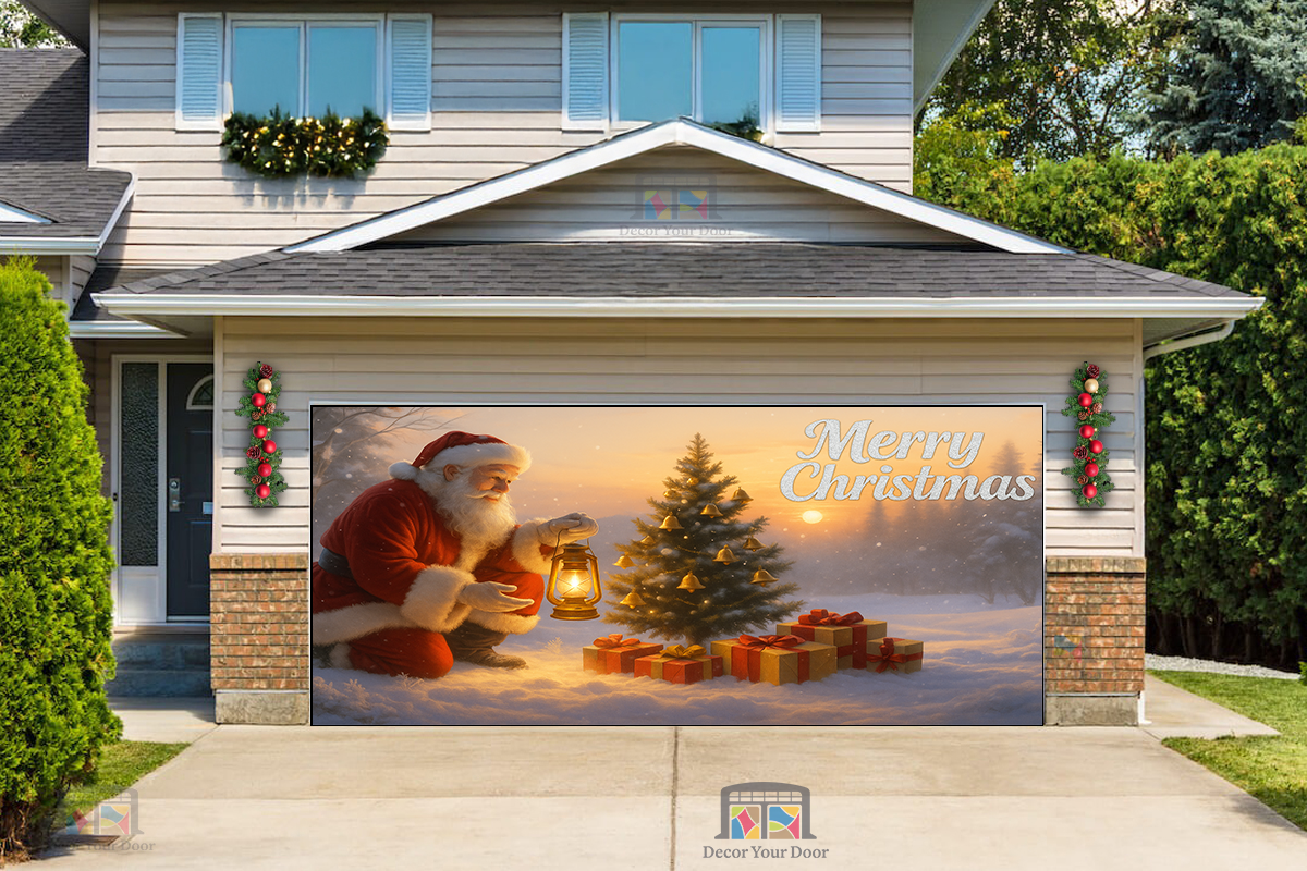 El brillo dorado de Santa: Cubierta navideña para puerta de garaje 