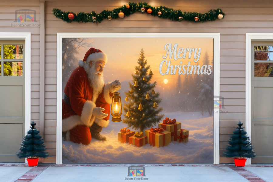 Santa’s Golden Glow – Christmas Garage Door Cover