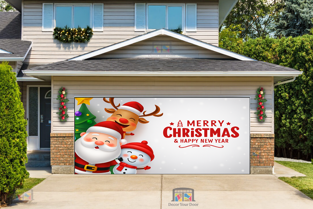 Santa’s Joyful Trio – Christmas Garage Door Cover