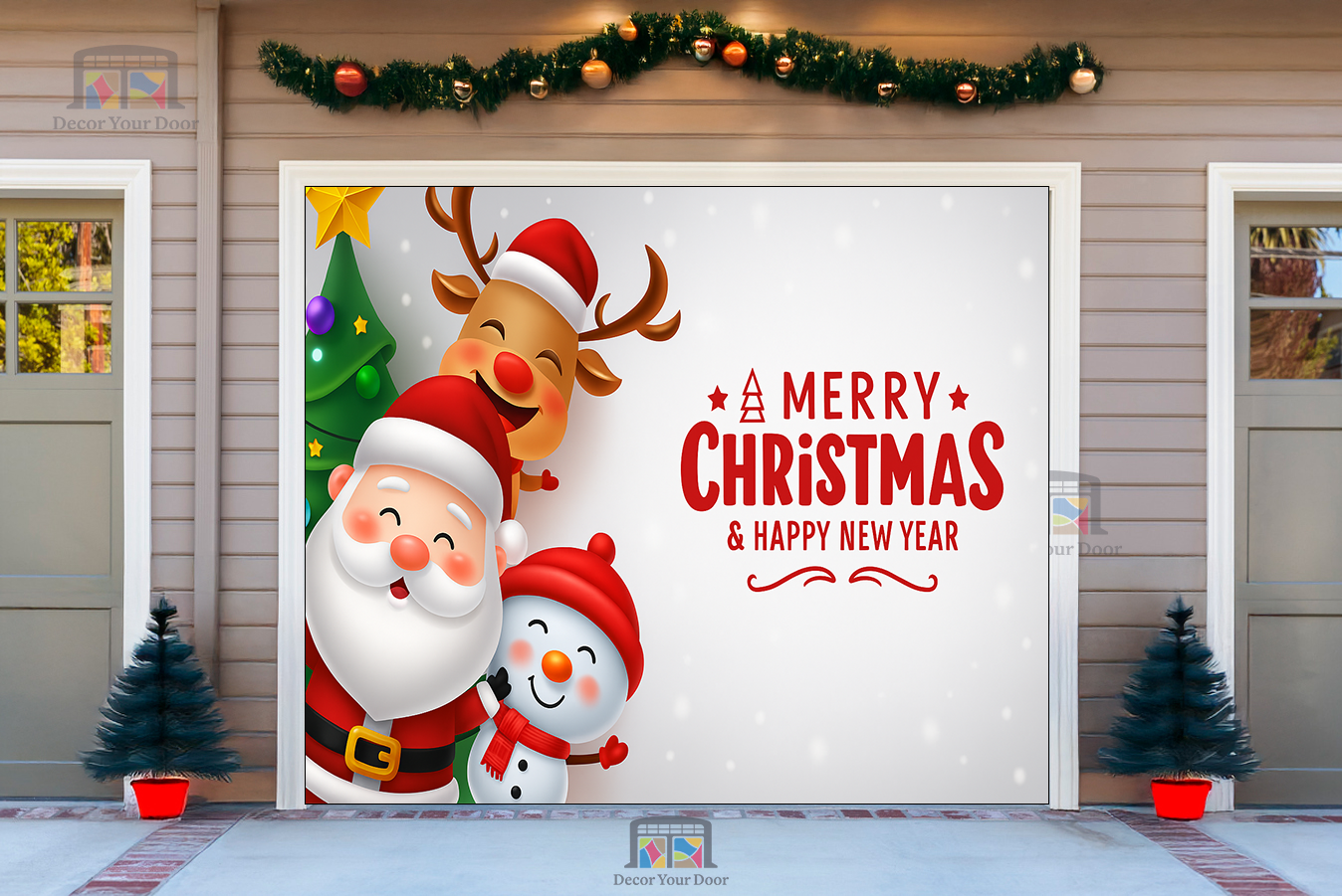 Santa’s Joyful Trio – Christmas Garage Door Cover