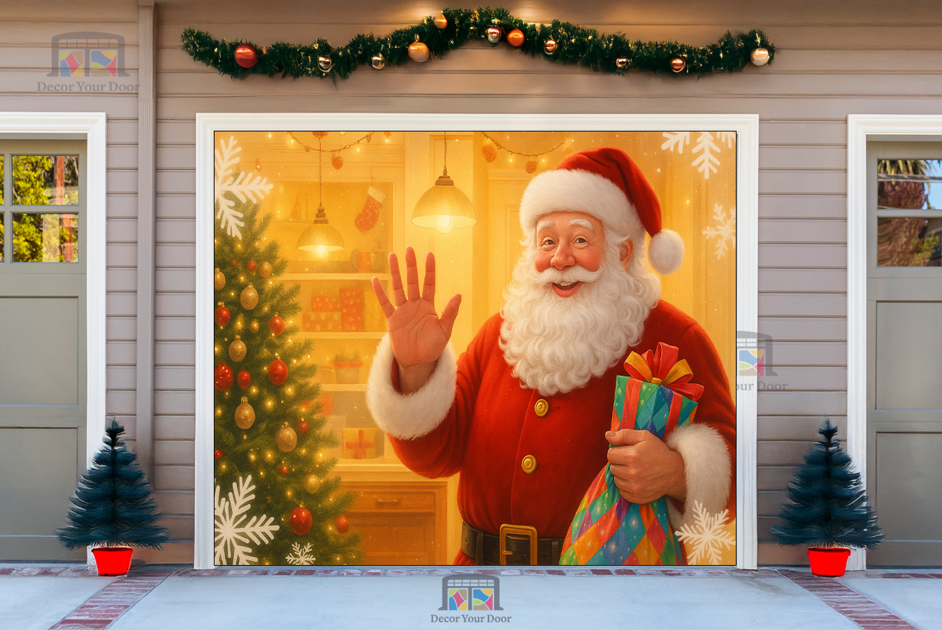 Cálida bienvenida de Santa Claus: Cubierta navideña para puerta de garaje 