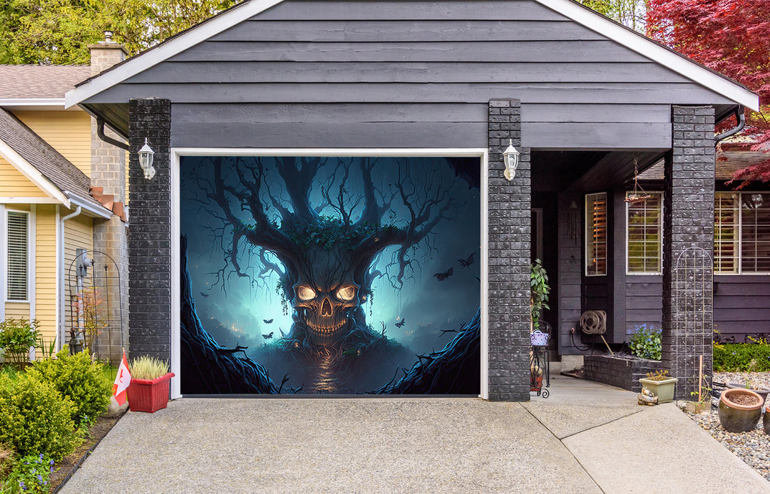 Halloween Skull Garage Door Cover – Creepy Tree Wrap