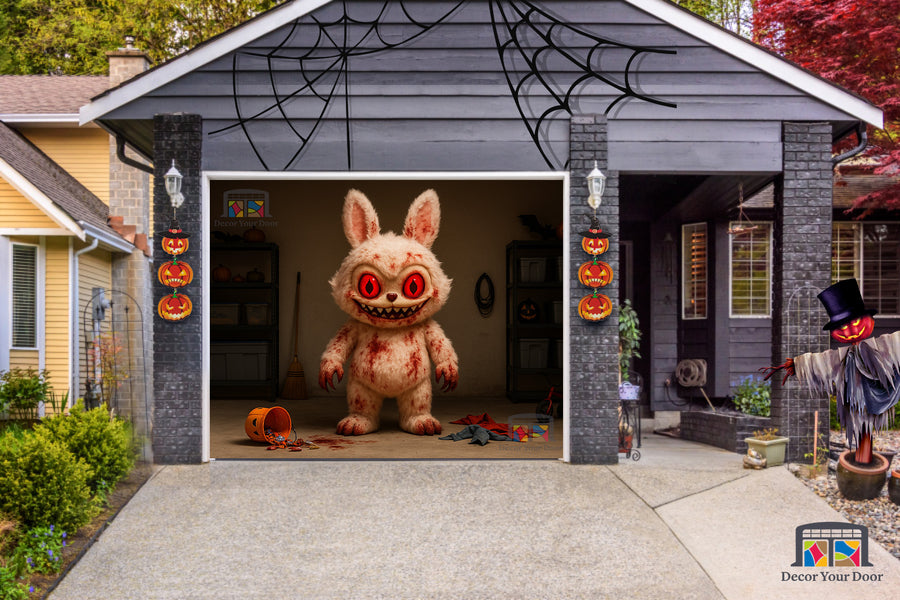Cubierta de puerta de garaje de Halloween Labubu aterradora