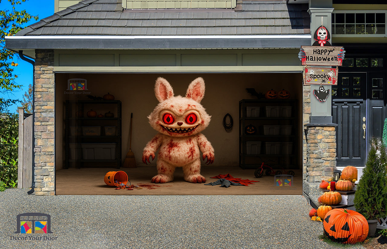 Scary Labubu Halloween Garage Door Cover