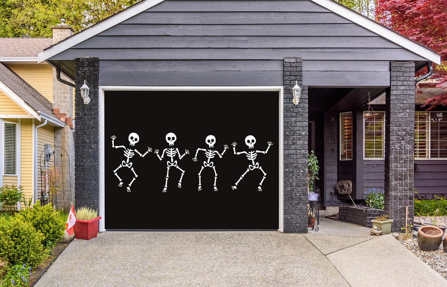 Set of Skeleton Halloween Garage Door Cover Banner Backdrop