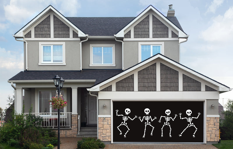 Set of Skeleton Halloween Garage Door Cover Banner Backdrop — exterior clearance cover