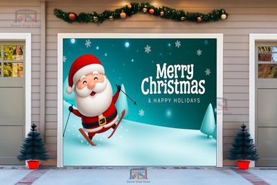 Papá Noel esquiando – Cubierta para puerta de garaje de Feliz Navidad