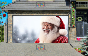 Smiling Santa Claus In Winter Christmas Scenery With Snow Falling Garage Door Wrap Cover Christmas Decoration
