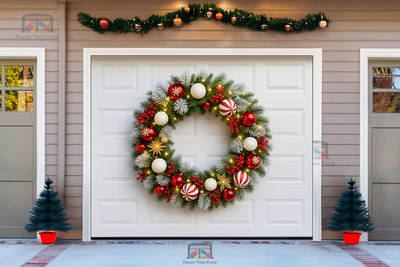 Corona de menta Snowburst – Cubierta navideña para puerta de garaje