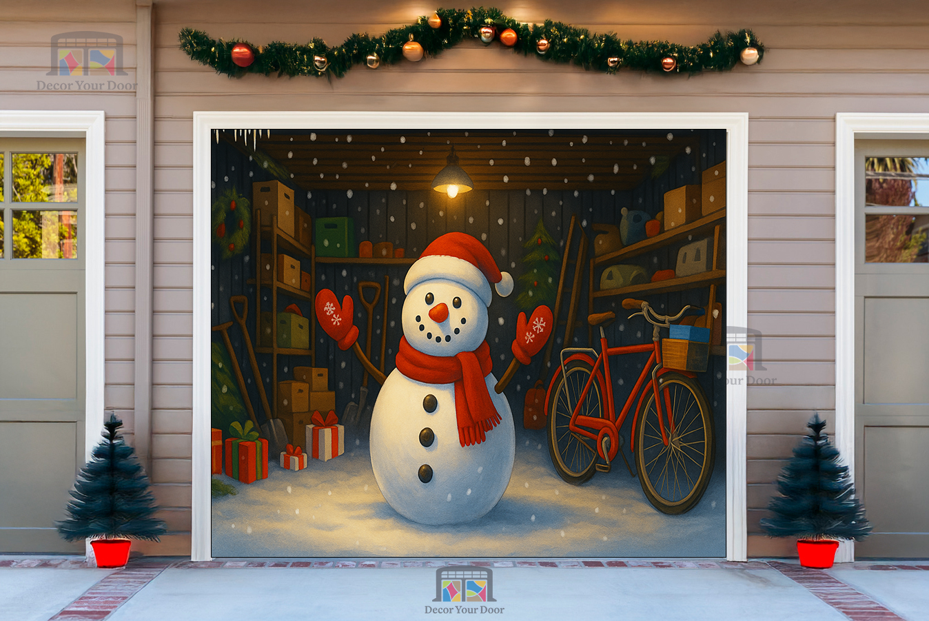 Snowman in the Workshop – Christmas Garage Door Cover