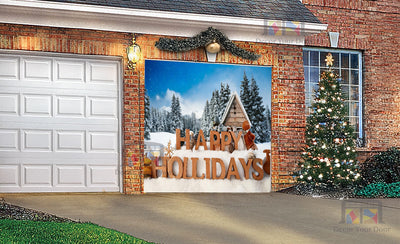 Snowy Happy Holidays Greeting Garage Door Cover Banner Decoration - Decor Your Door