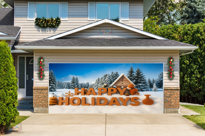 Snowy Happy Holidays Greeting Garage Door Cover Banner Decoration - Decor Your Door