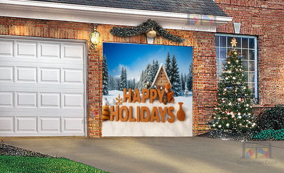 Snowy Happy Holidays Greeting Garage Door Cover Banner Decoration - Decor Your Door