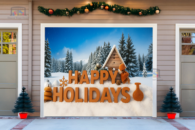 Snowy Happy Holidays Greeting Garage Door Cover Banner Decoration - Decor Your Door