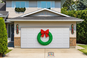 Sparkle Bow Glow Wreath – Christmas Garage Door Cover