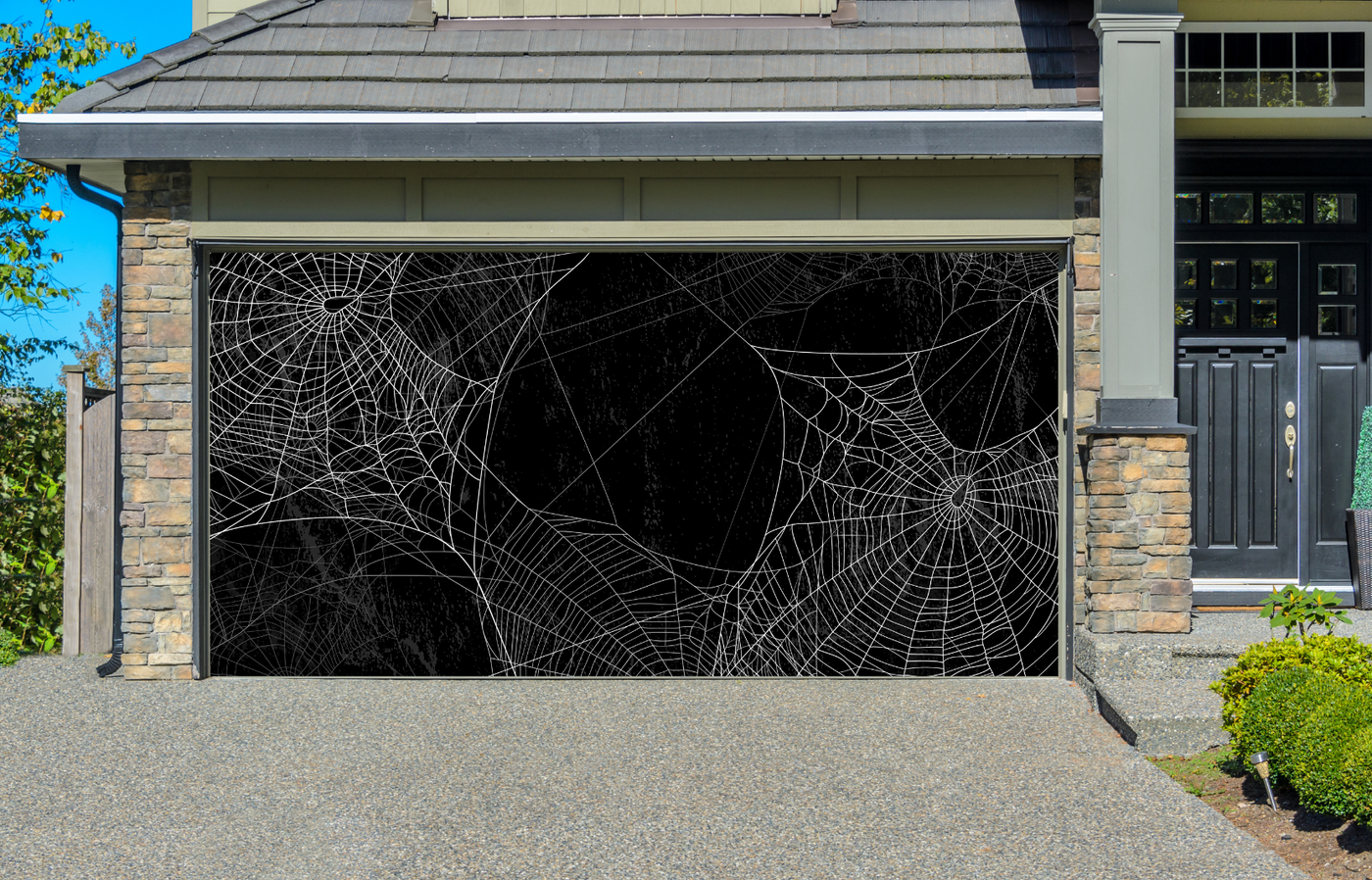 Spider Web Silhouette Against Black Wall Garage Door Cover Wrap Decoration