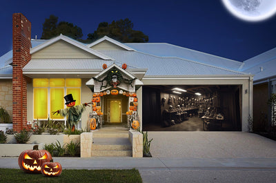 Spooky Garage Room with Skeleton Collection Garage Door Cover Banner Wrap - Decor Your Door