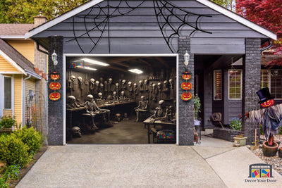 Spooky Garage Room with Skeleton Collection Garage Door Cover Banner Wrap - Decor Your Door