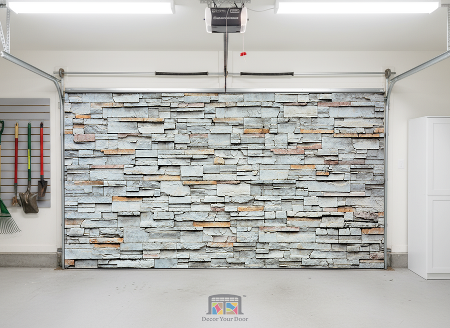 Stacked Stone Wall - Interior Garage Door Cover