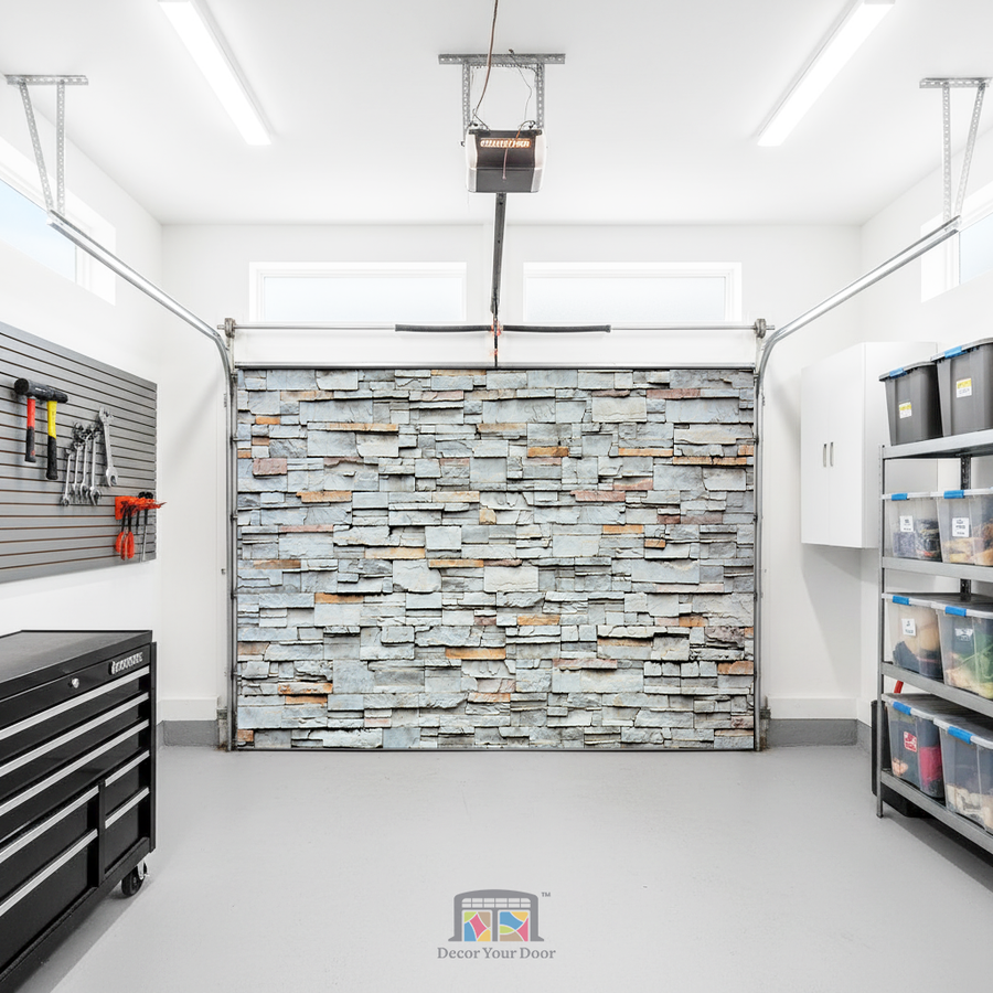 Stacked Stone Wall - Interior Garage Door Cover