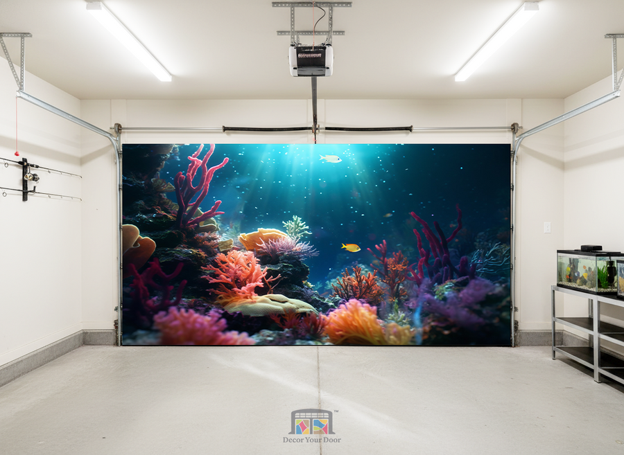 Sunlit Coral Rise – Interior Garage Door Cover