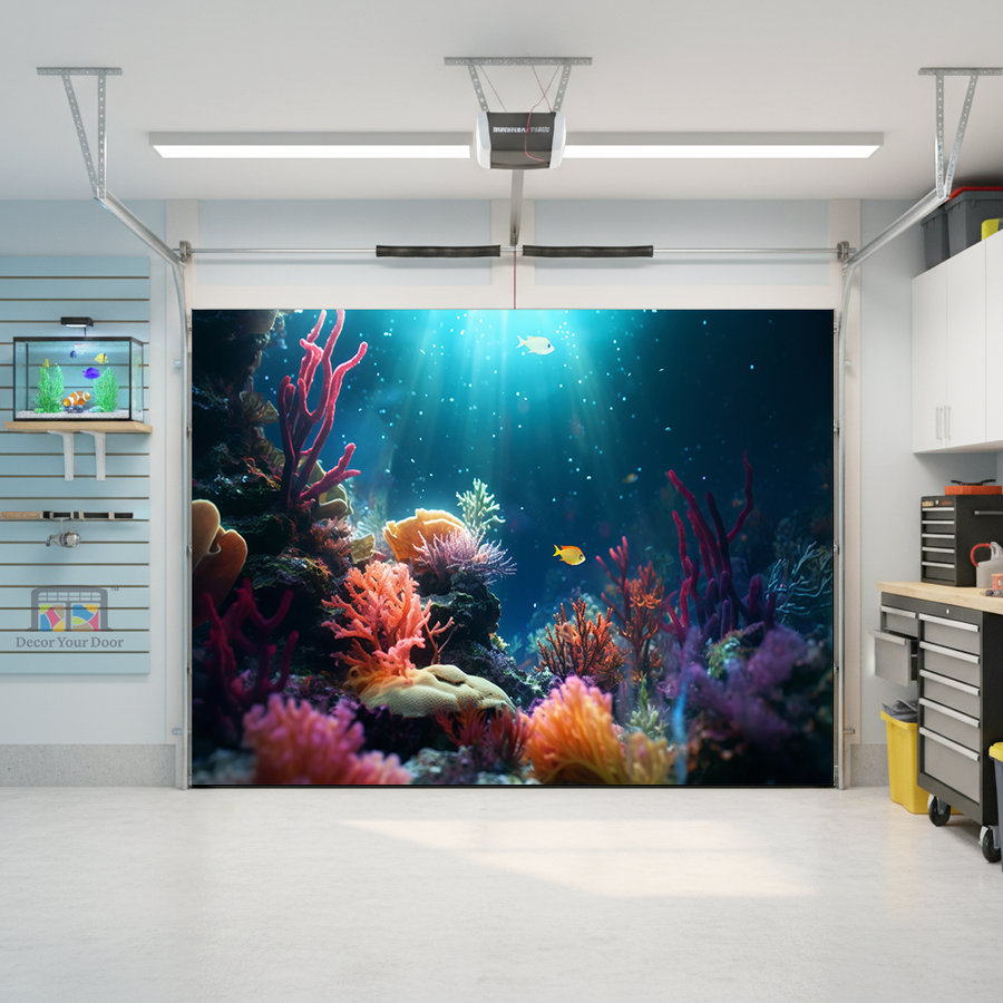 Sunlit Coral Rise – Interior Garage Door Cover