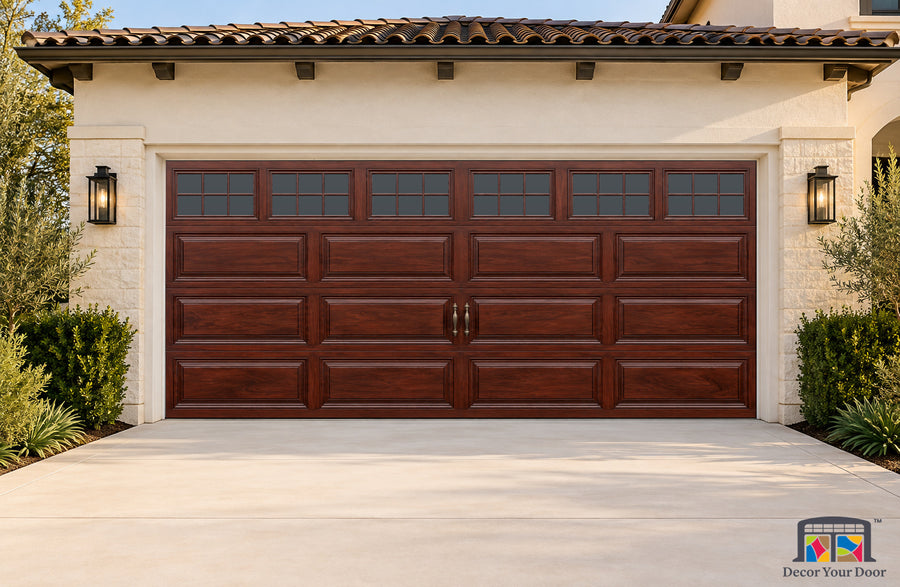 Mahogany Georgian Manor Printed Garage Door Cover - two-car front house view