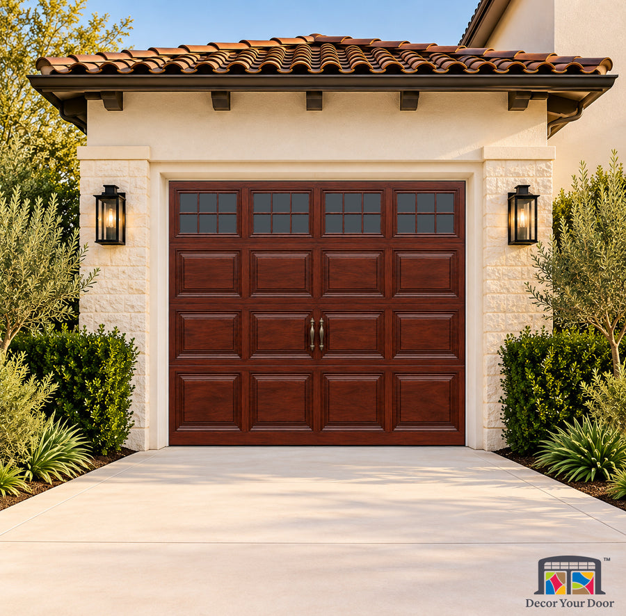 Mahogany Georgian Manor Printed Garage Door Cover - one-car front house view